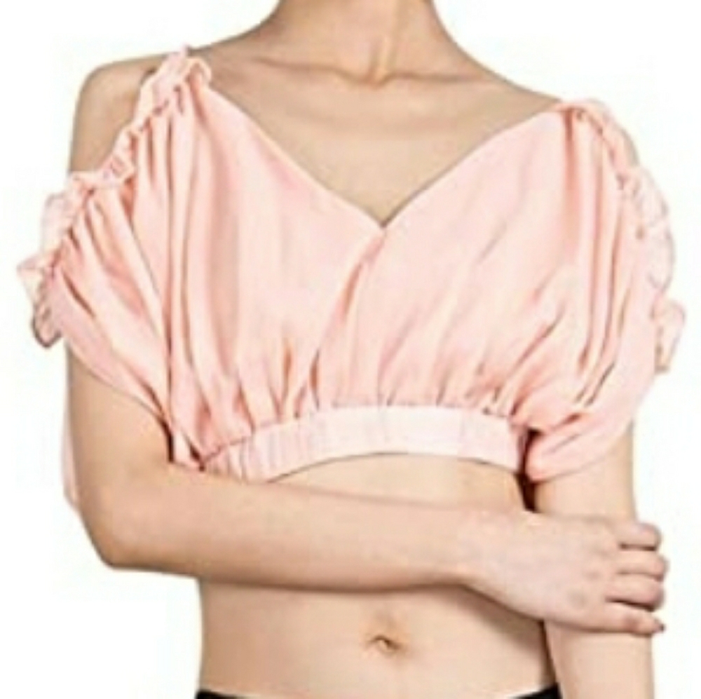 NWT Pink Puff Sleeve Crop Top - XL - Coquette Barbiecore Wrap Top